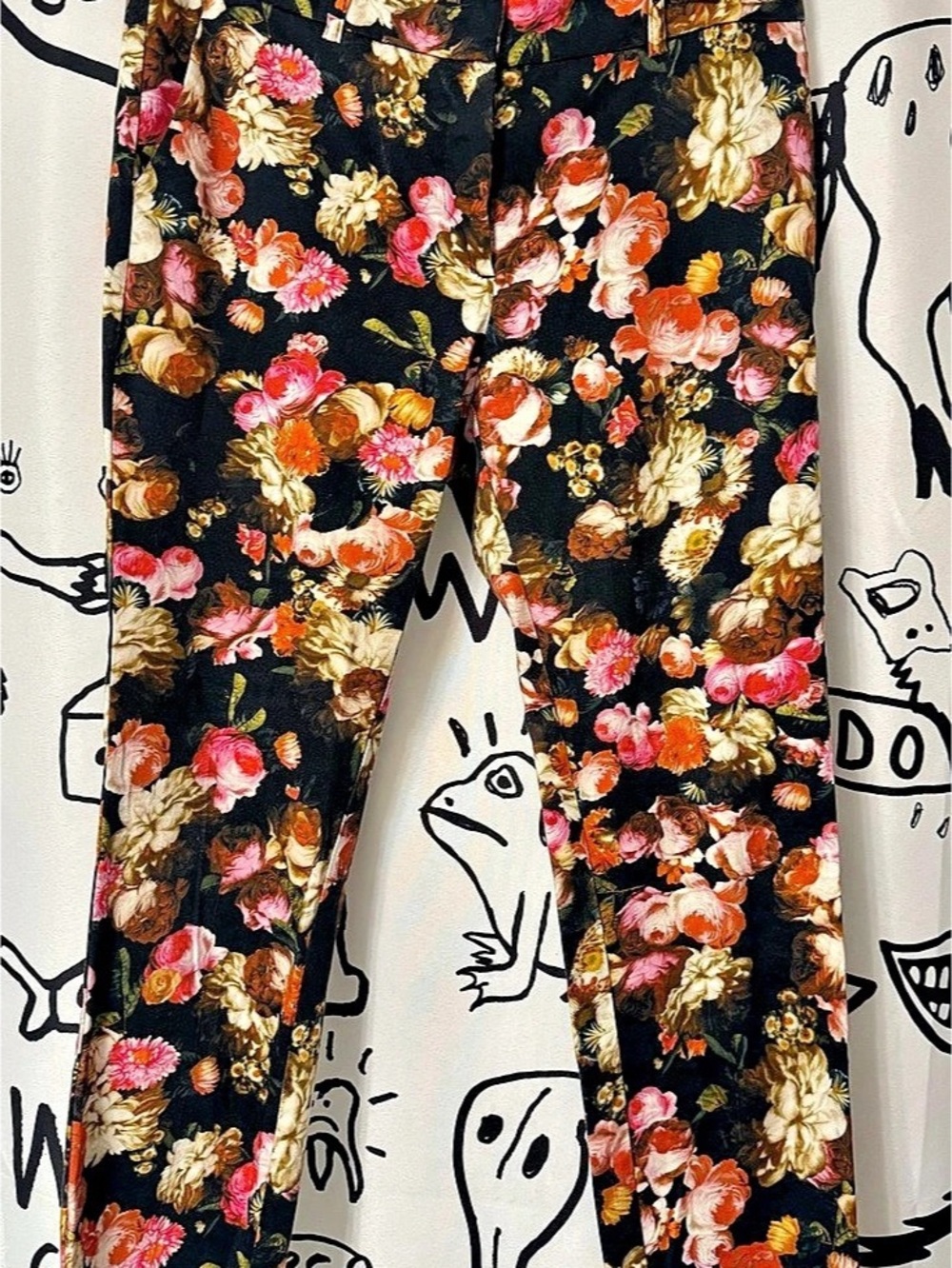 MNG Collection Floral Skinny Pants in Black & Pink Size 4